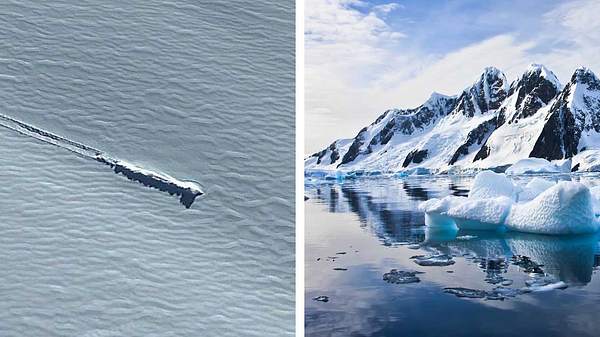 Ist in der Antarktis ein UFO abgestützt? - Foto: Google Earth; iStock / goinyk