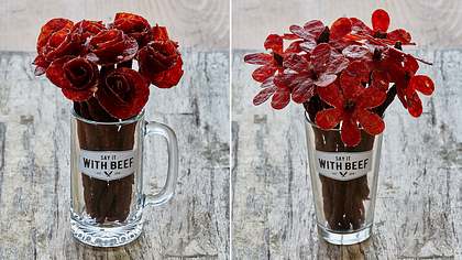 Die Firma hat Say It With Beef hat Rosen und Gänseblümchen aus Beef Jerky entwickelt - Foto: Say It With Beef