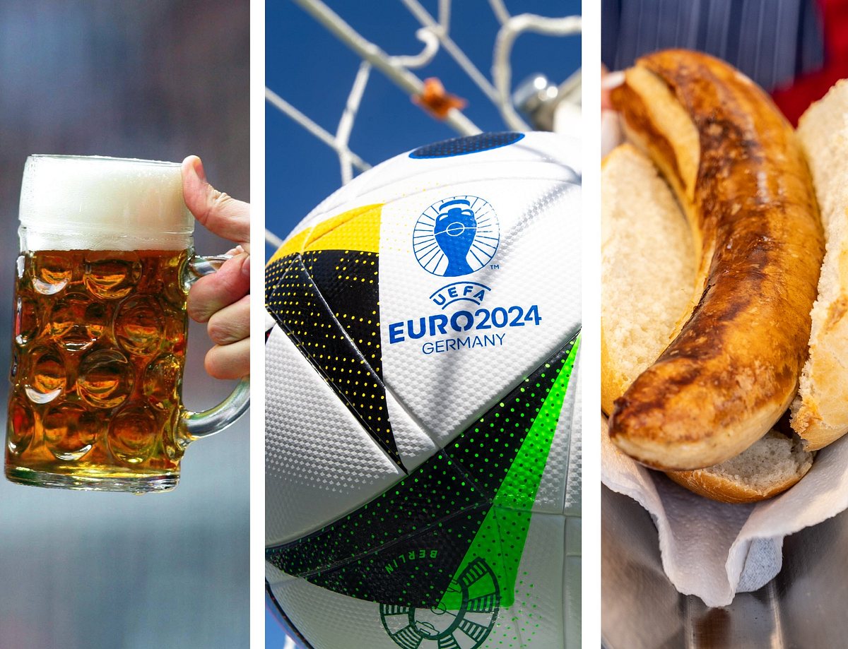 Bier, UEFA Euro Fußball und Bratwurst