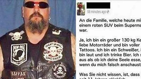 Biker Luc Perreault reagierte mit einem emotionalen Facebook-Posting auf die Beleidigung der Mutter eines jungen Mädchens - Foto: facebook/LucPerreault