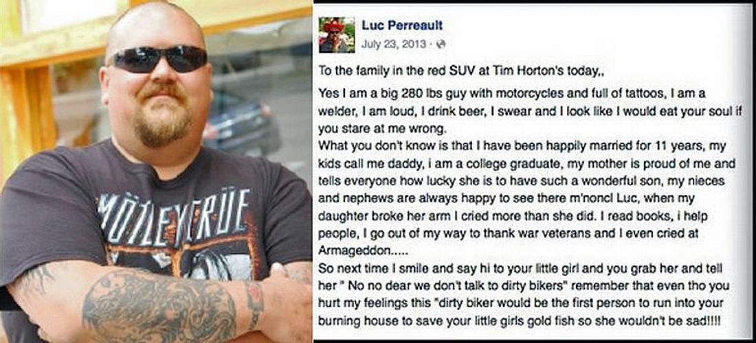Biker Luc Perreault postete diesen Text auf Facebook, nachdem ihn die Mutter eines kleinen Mädchens beleidigt hatte