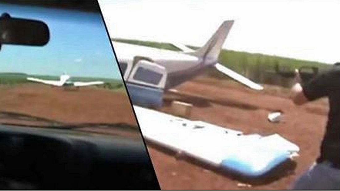 Polizei vs. Drogenmafia: Eine brasilianische Polizeieinheit rammt ein Flugzeug der Schmuggler Die brasilianische Polizei rammt das Flugzeug von Drogenschmugglern und nimmt den Piloten fest