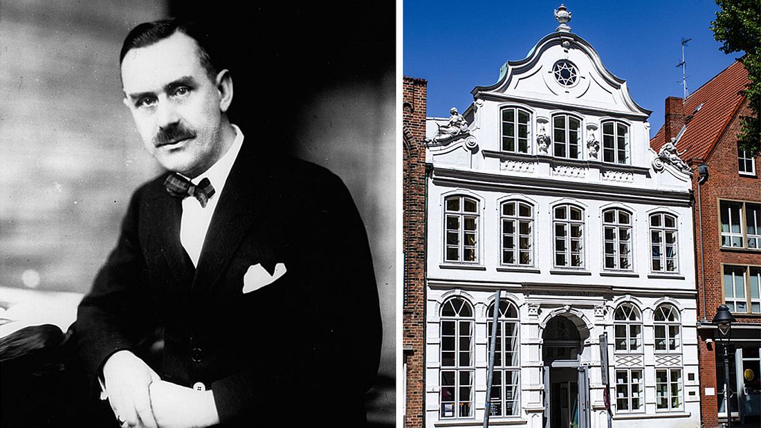 Thomas Mann, der in diesem Haus aufwuchs. Buddenbrookhaus in Lübeck