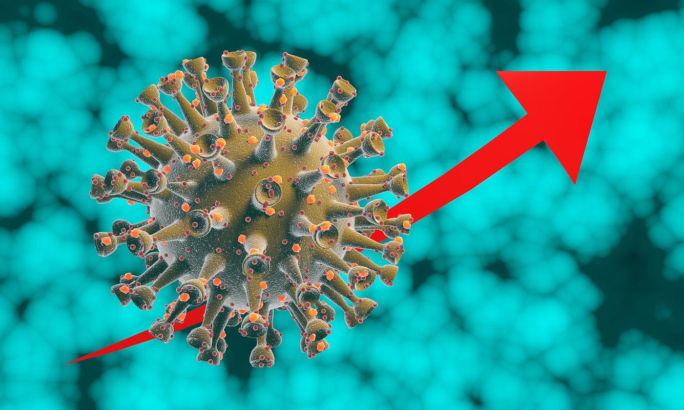 Coronavirus mit Pfeil, der nach oben zeigt