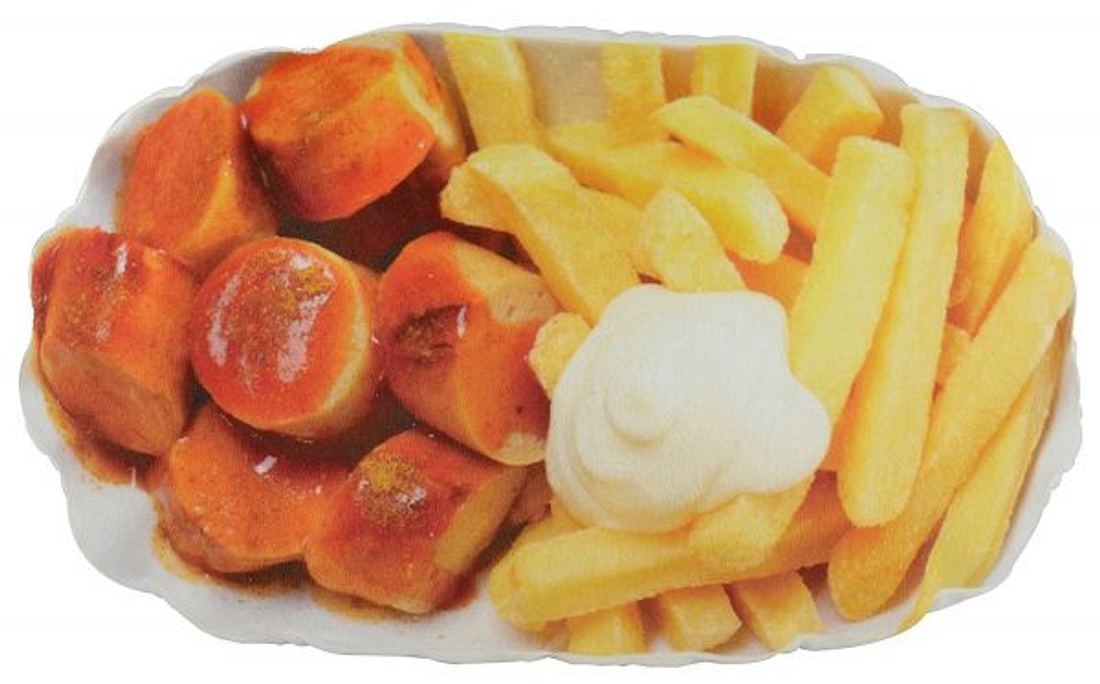Auf Amazon: Das Currywurst-Pommes-Kissen Das Currywurst-Pommes-Kissen gibt es auf Amazon