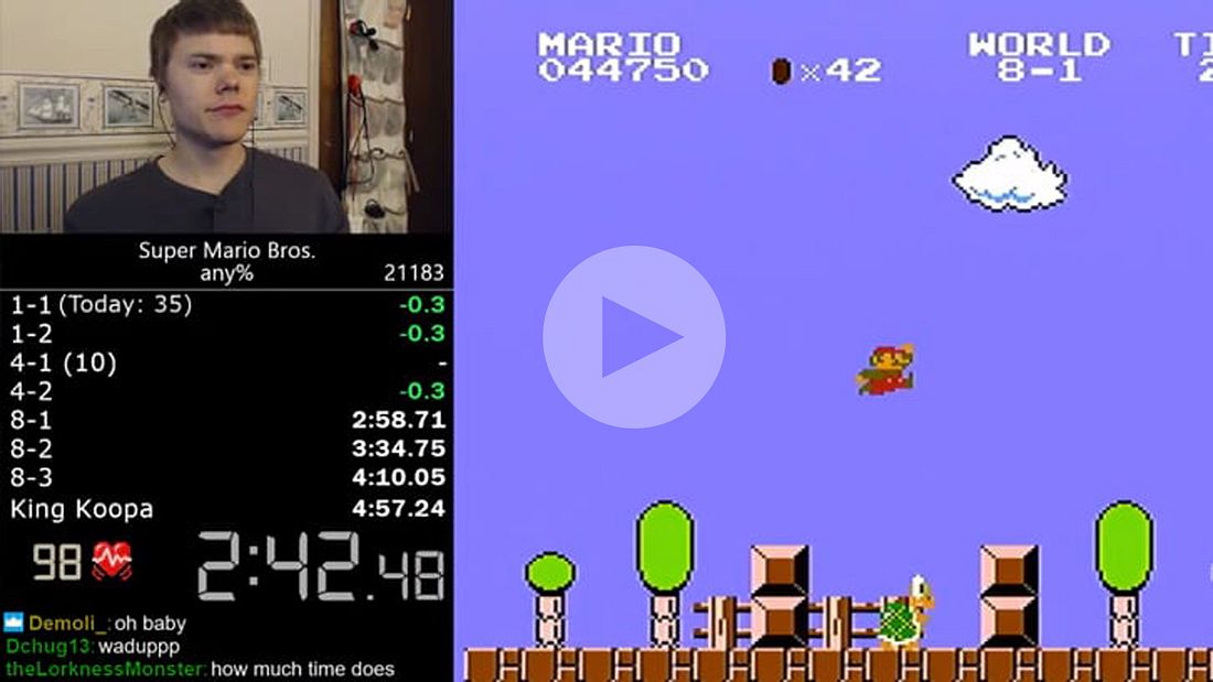 YouTube-Hit: US-Speedgamer Darbian hat den Nintendo-Klassiker Super Mario Bros in Rekordzeit durchgespielt Speedgamer und YouTuber Darbian hat einen unfassbaren Weltrekord in Super Mario Bros aufgestellt