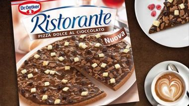 Kein verfrühter April-Scherz: die Schokoladen-Pizza Dr. Oetker Ristorante Dolce Al Cioccolato ist demnächst im Handel erhältlich