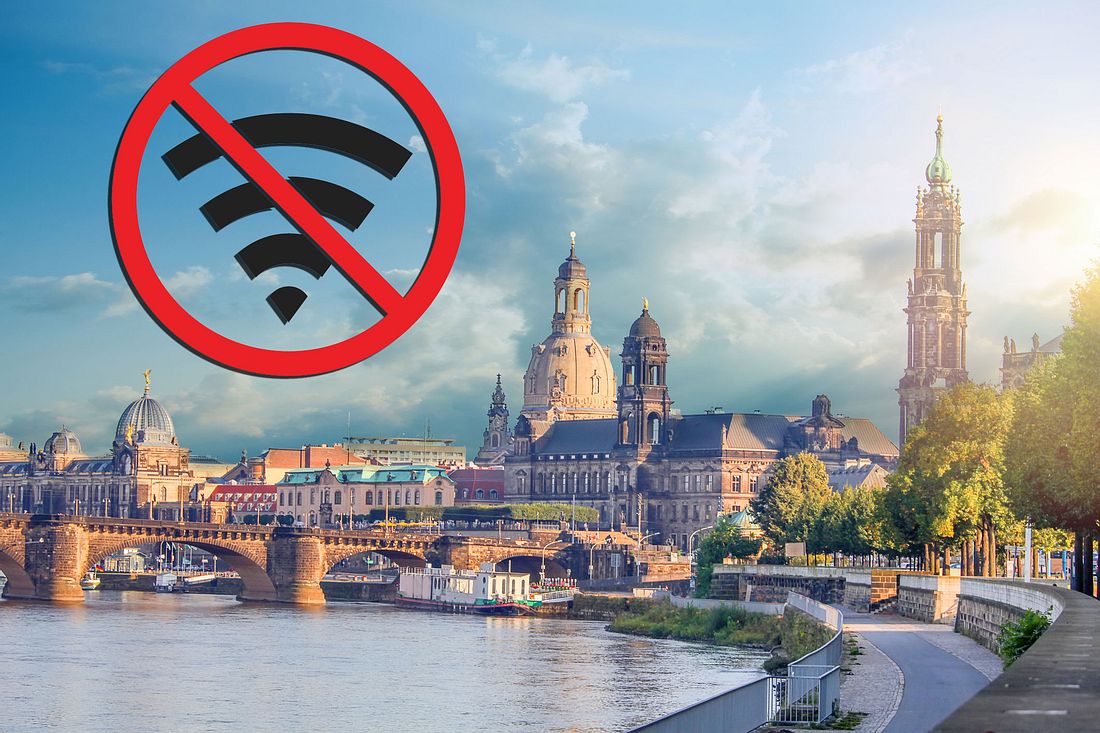 Dresden geht offline Stadtbild Dresden mit Offline-Symbol