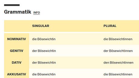 Duden-Screenshot zur Grammatik von Die Bösewichtin - Foto: www.duden.de