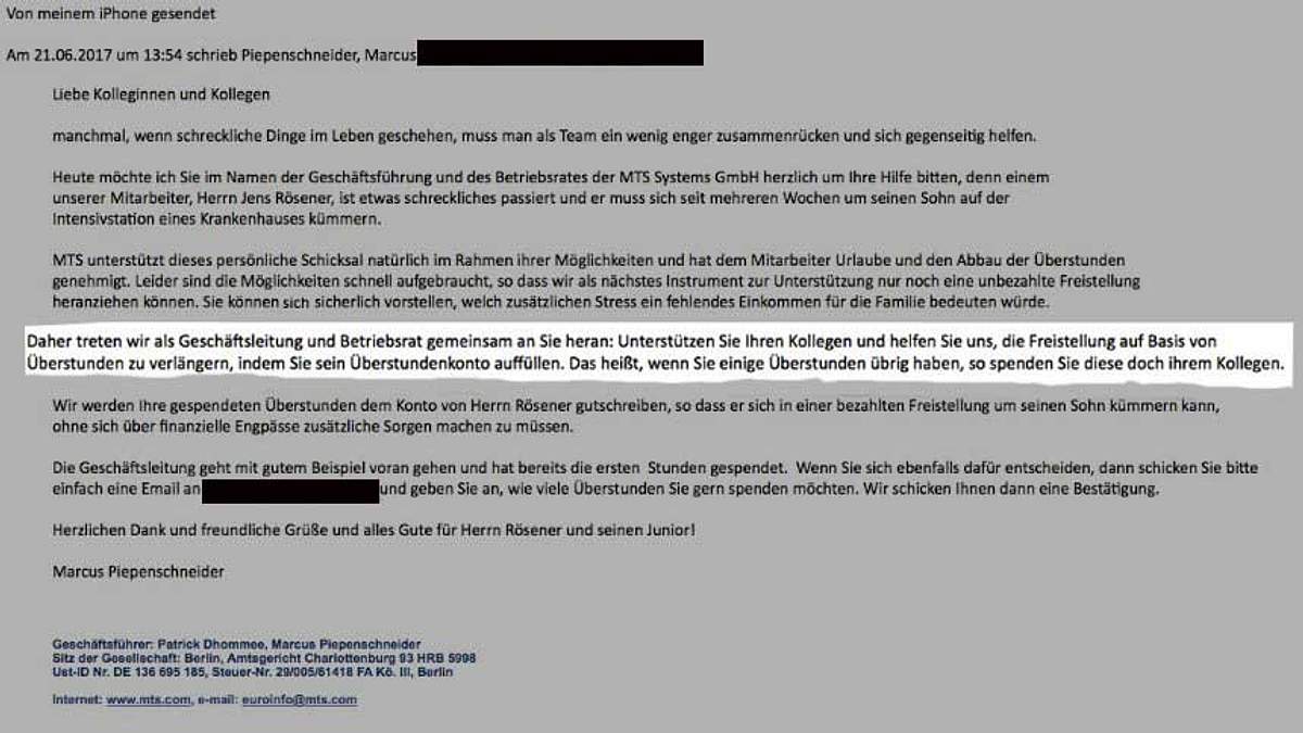 Mit dieser E-Mail will sich die Firma aller Überstunden ihrer Mitarbeiter entledigen