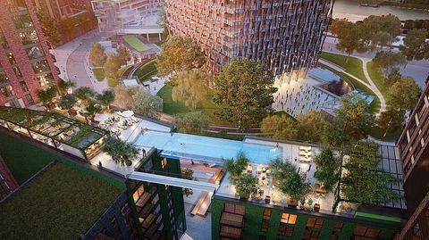 Der Pool, der zwei Hochhäuser verbindet - Foto: Embassy Gardens