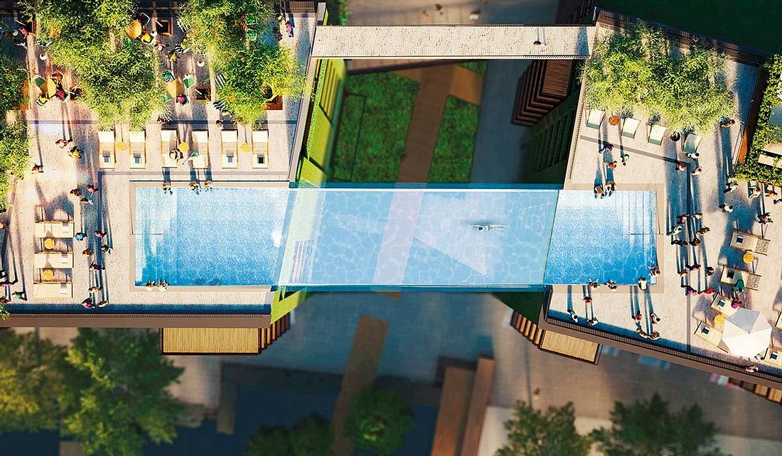Der Sky Pool in Embassy Gardens von oben Der Sky Pool in Embassy Gardens von oben