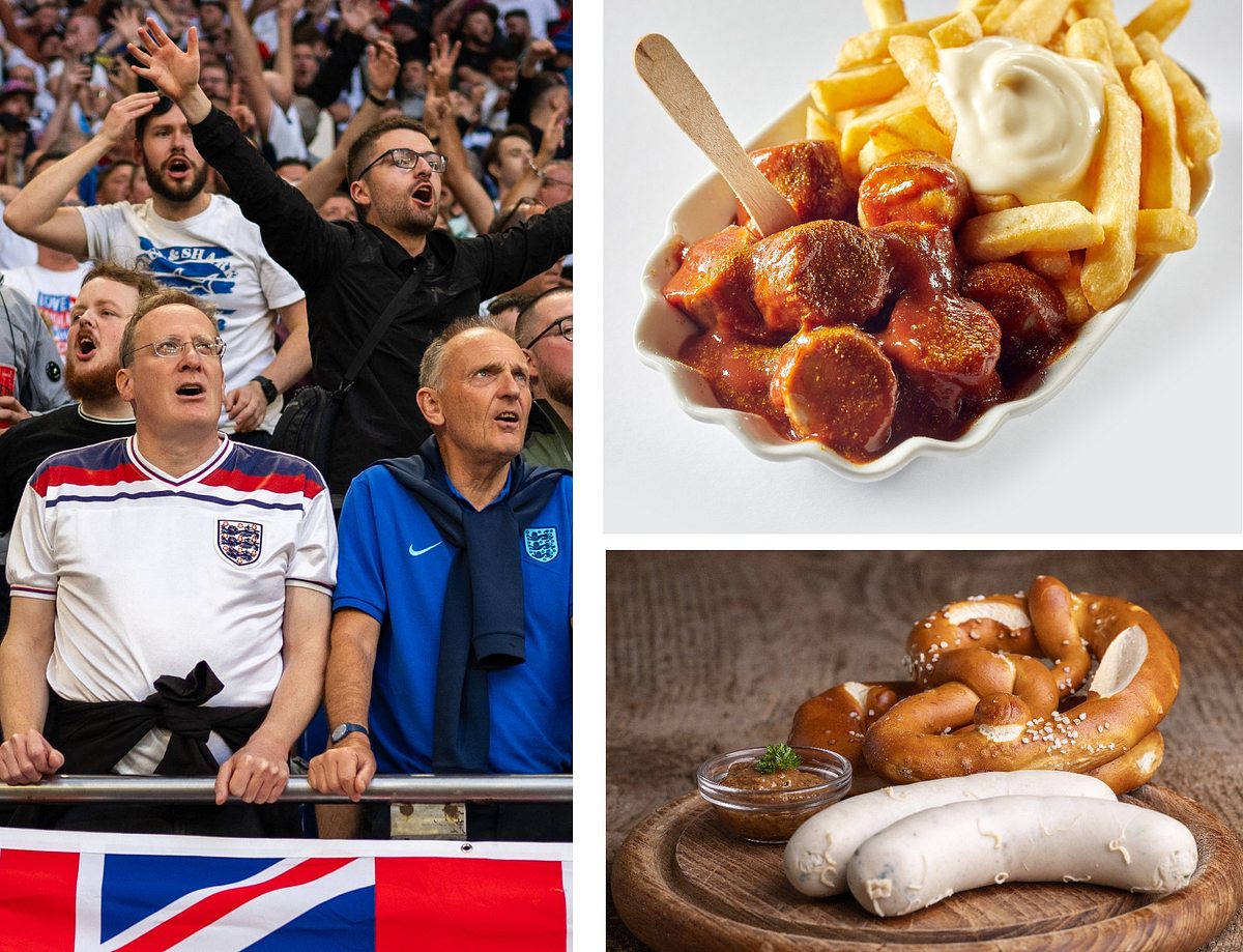 Englische Fußballfans, Currywurst, Weißwurst