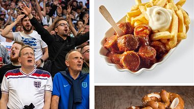 Englische Fußballfans, Currywurst, Weißwurst - Foto:  IMAGO / Gonzales Photo/ ZoonarI/ Wirestock