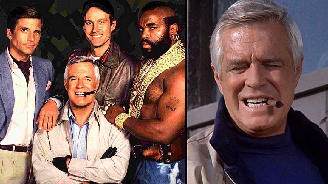 George Peppard als Hannibal und Kollegen aus dem A-Team George Peppard als Hannibal und Kollegen aus dem A-Team