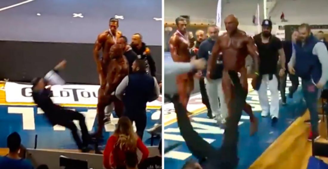 Außer Kontrolle: Bodybuilder Giannis Magkos Giannis Magkos verpasst dem Bodybuilding-Juror Armando Marquez eine Ohrfeige
