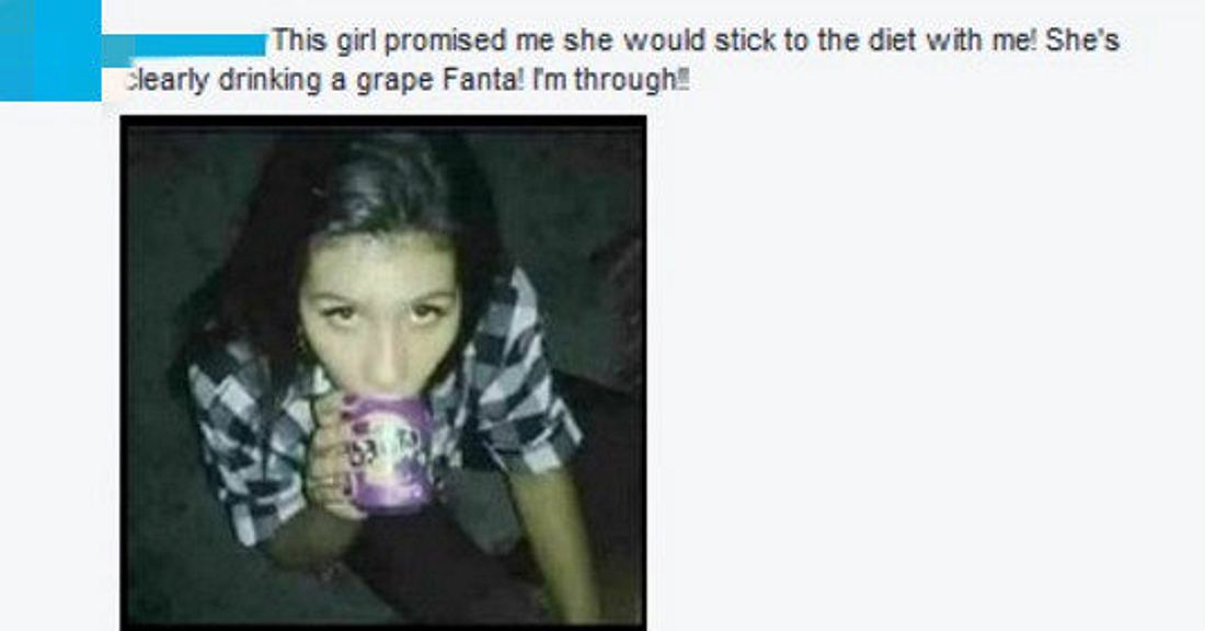 Ein Mann postete diese Foto, auf dem dem seine Freundin Fanta trinkt auf Facebook
