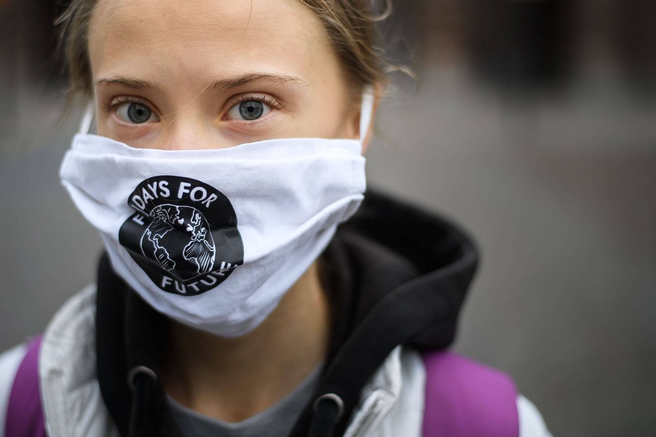 Greta Thunberg mit Mund-Nasen-Schutz