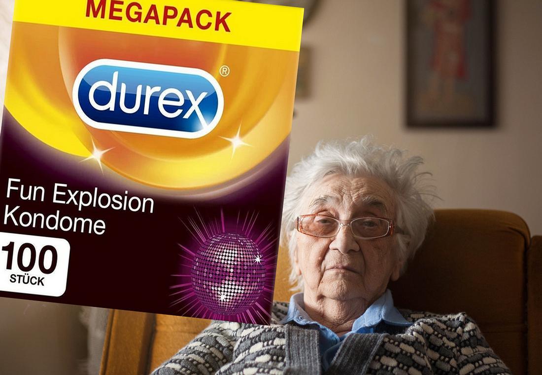 Großmutter kauft Jumbo-Packung Kondome