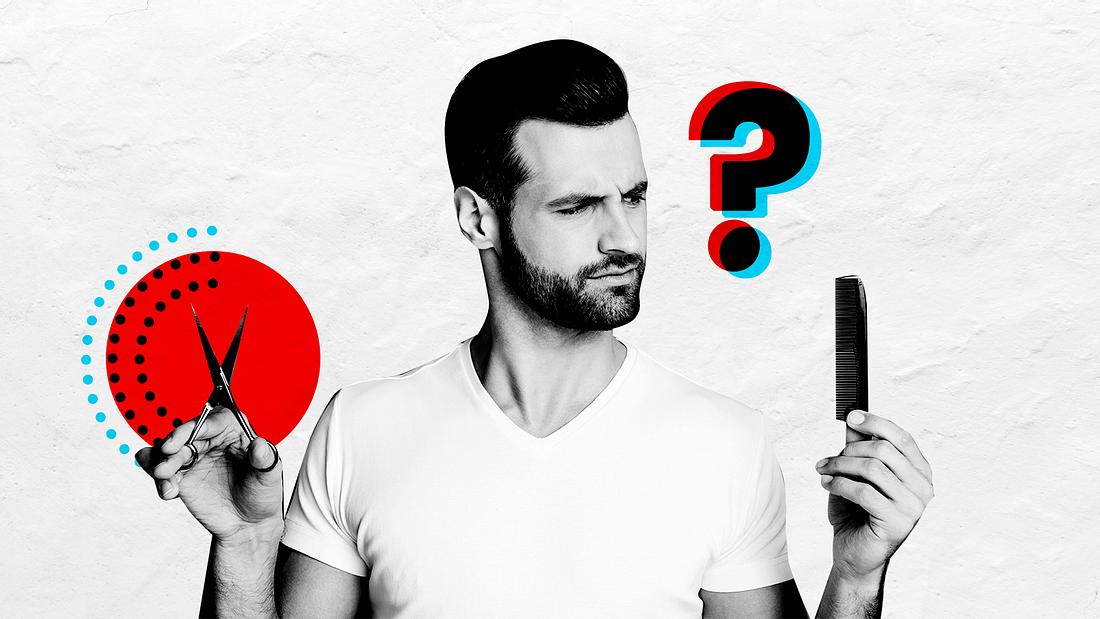 Haare selber schneiden: Das muss Mann unbedingt wissen Mann mit Kamm und Schere