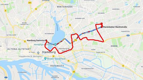 Die schnellste Route vs. Alternativroute - Foto: Google Maps