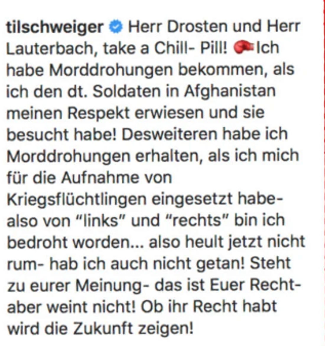 Text bei Instagram von Til Schweiger