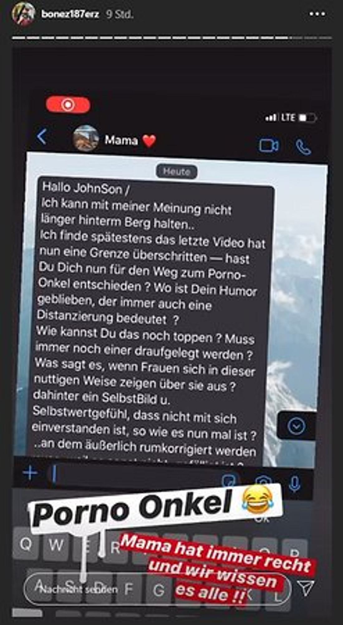 Screenshot einer Instagram Story von Bonez MC