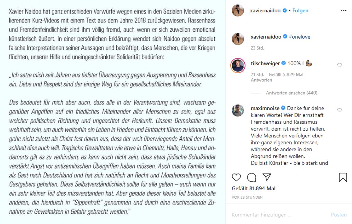 Instagram-Posting von Xavier Naidoo