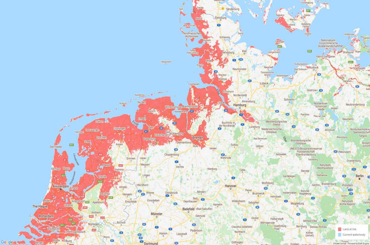 Auszug der Klimakarte von Climate Central