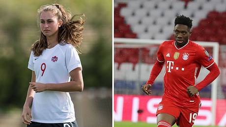 Jordyn Huitema und Alphonso Davies - Foto: IMAGO / ANP ; IMAGO / Sammy Minkoff ; Collage / bearbeitet durch maennersache.de