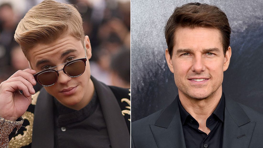 Justin Bieber fordert Tom Cruise (Collage). Justin Bieber fordert Tom Cruise (Collage).