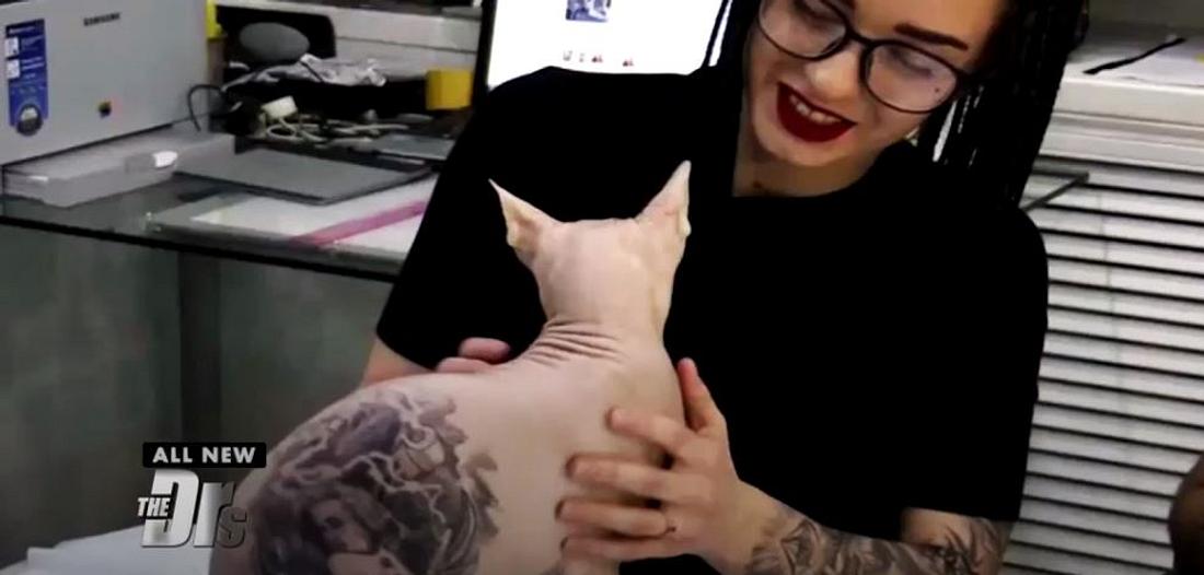 Frau lässt ihre Katze tätowieren 