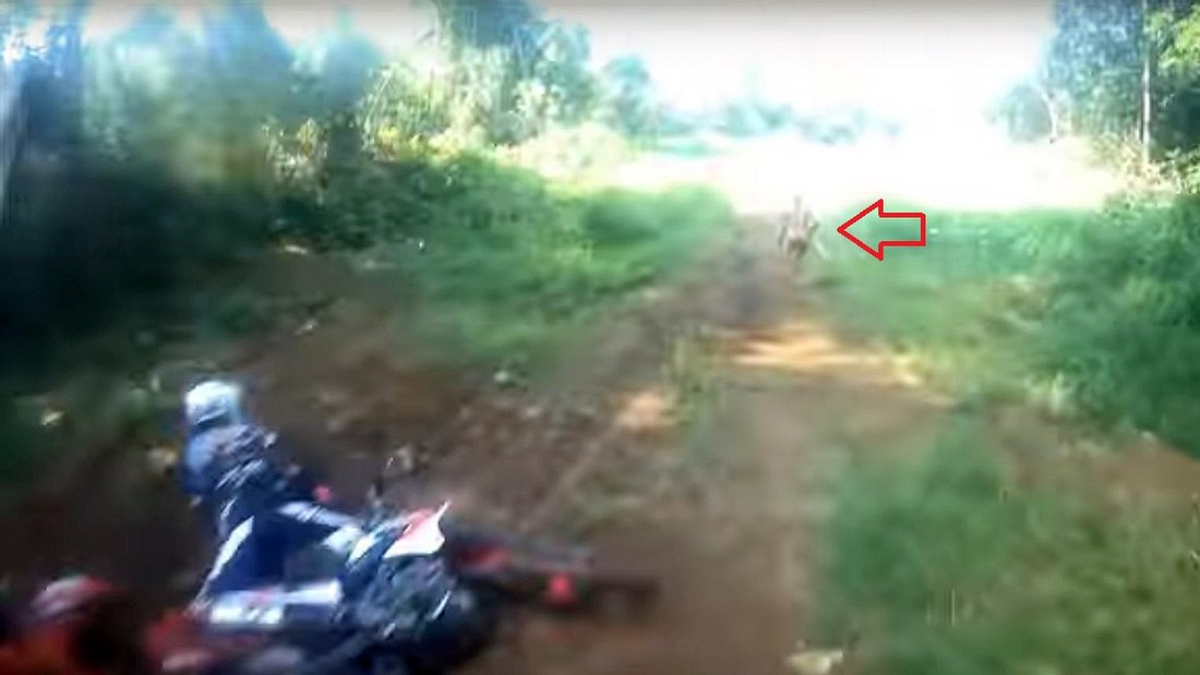 Eine mysteriöse Kreatur hat im indonesischen Dschungel einen Motocross-Fahrer von seiner Maschine befördert