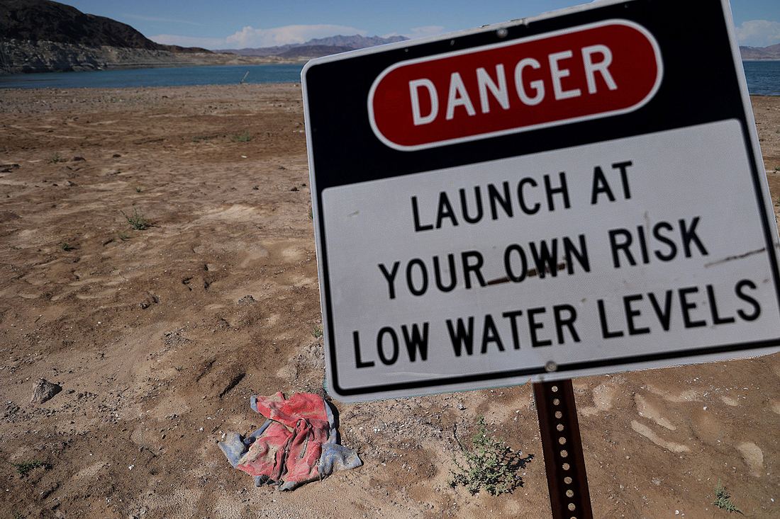 Ausgetrockneter Lake Mead, Warnschild