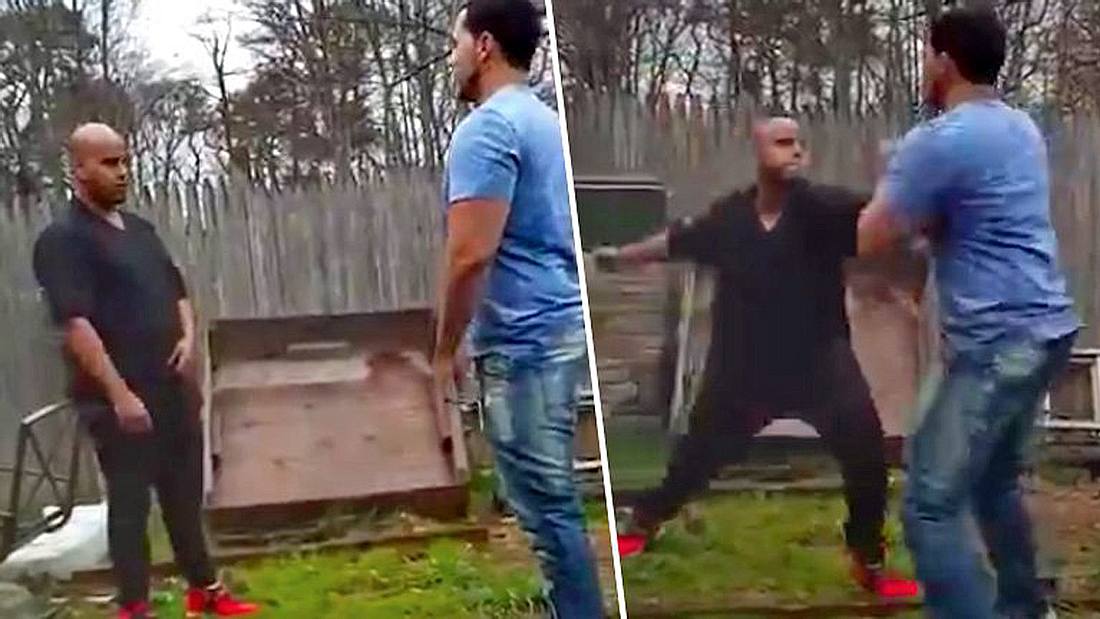 Street Fight: Ein Bodybuilder provoziert einen Mann und wird ausgeknockt Ein vorlauter Bodybuilder wird in einem Street Fight ausgeknockt