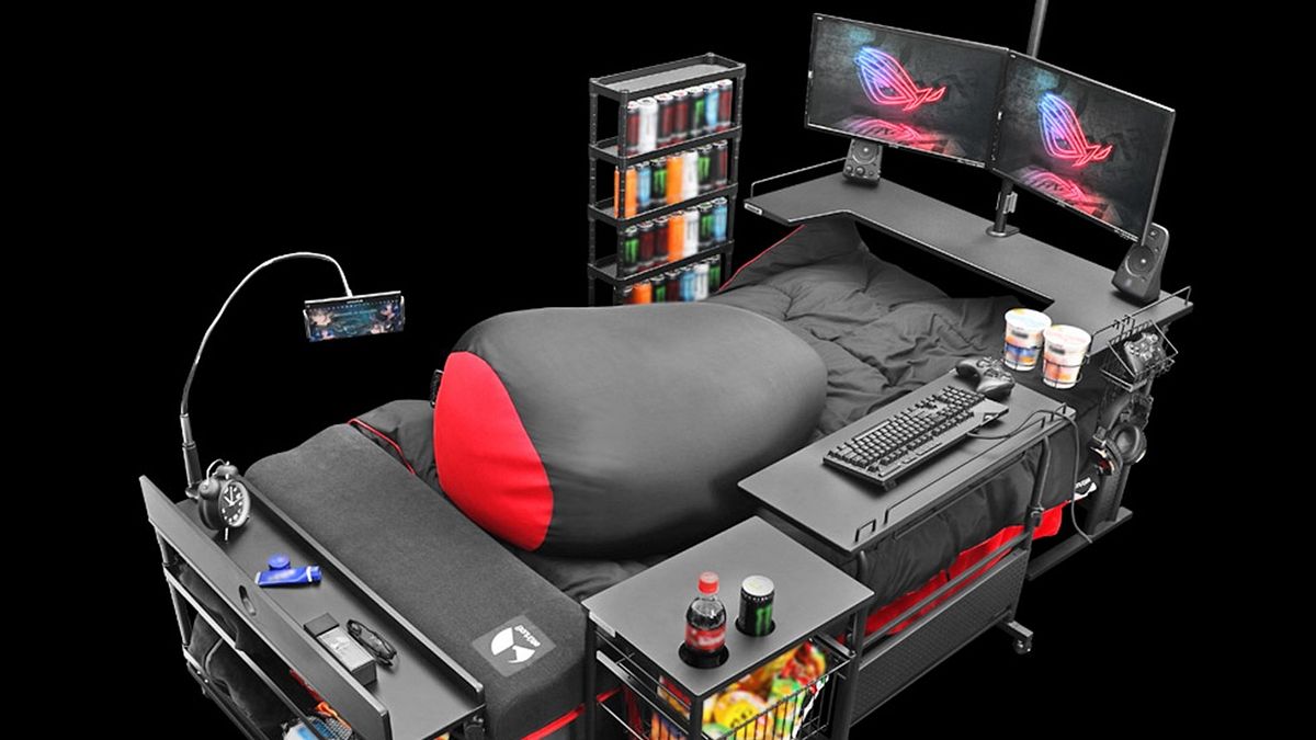 Bett für Gamer mit etlichen integrierten Gadgets