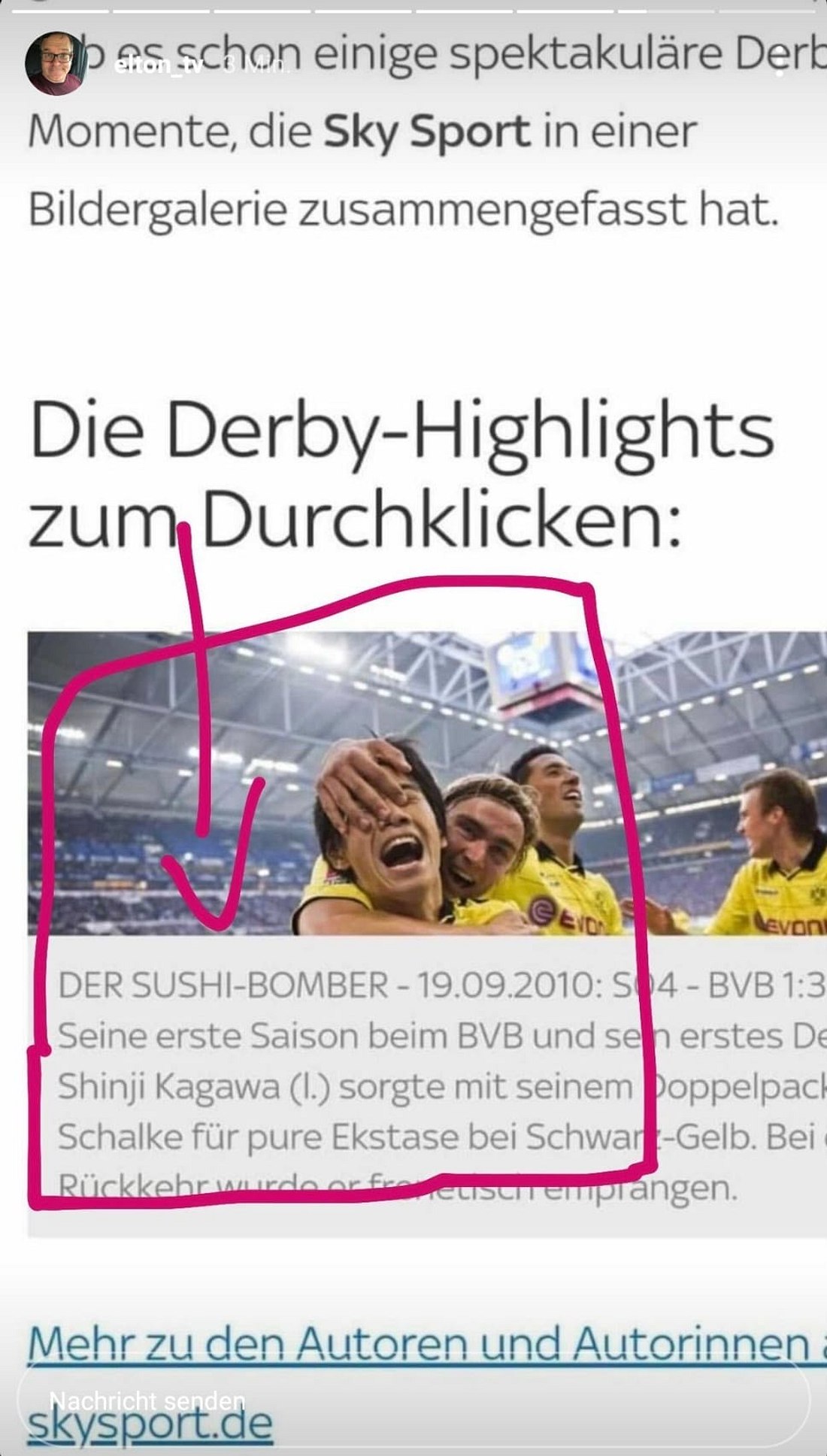 Eltons Screenshot eines alten Sky-Beitrags Eltons Screenshot eines alten Sky-Beitrags