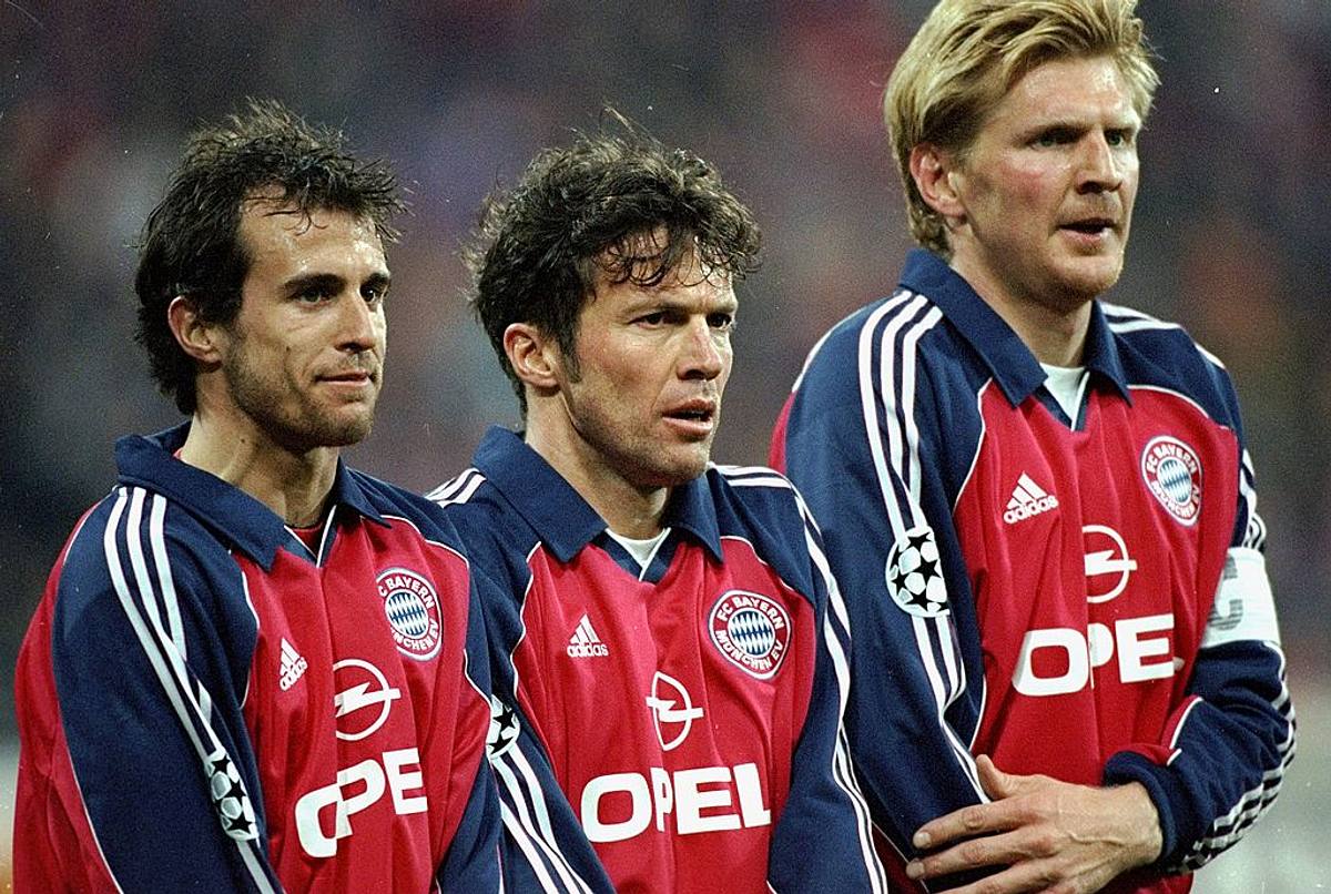 Mehmet Scholl mit Lothar Matthäus und Stefan Effenberg