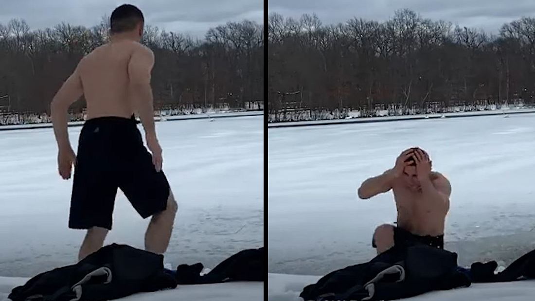 MMA-Kämpfer Merab Dvalishvili springt in gefrorenen See