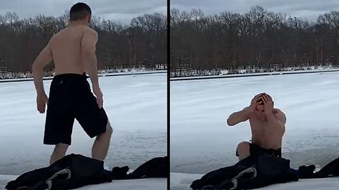 MMA-Kämpfer Merab Dvalishvili springt in gefrorenen See - Foto: YouTube / MMA Crazy