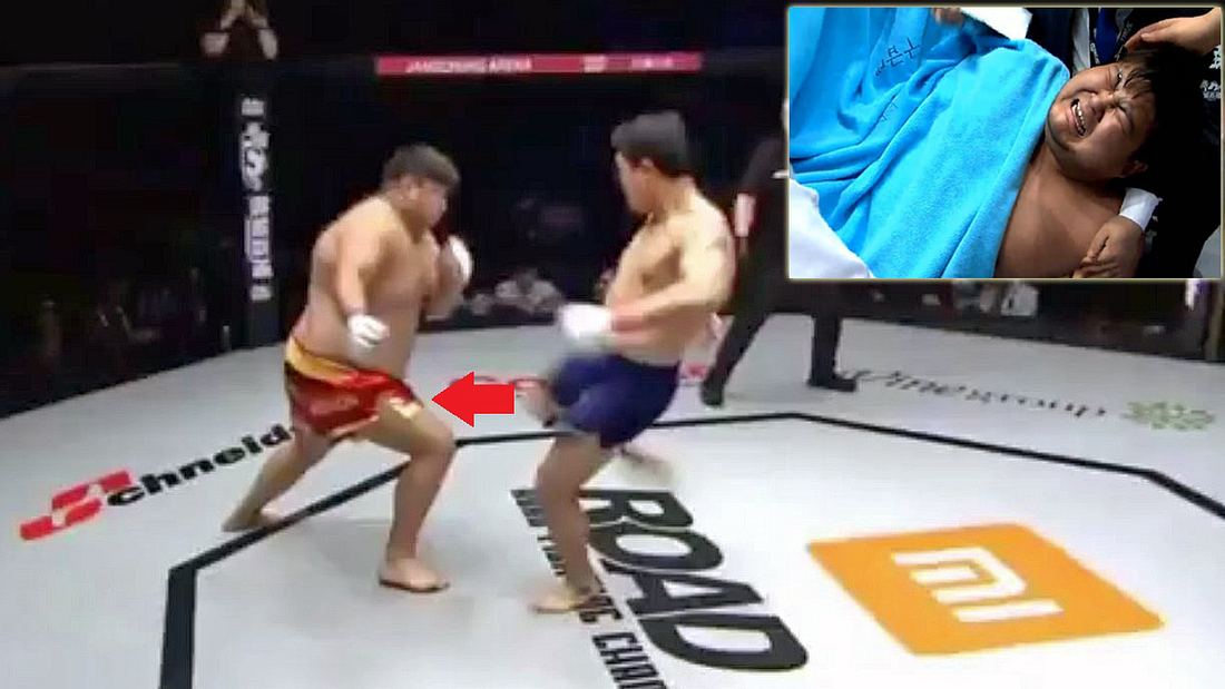MMA-Fighter Aoirgele tritt seinem Gegner Myung Hyun-Man beim #ROADFC39 in die Hoden