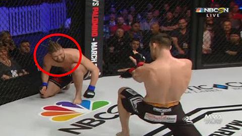 MMA-Fighter Shane Campbell attackiert seinen Gegner Derek Boyle mit einem Hadouken - Foto: YouTube/EmApuros