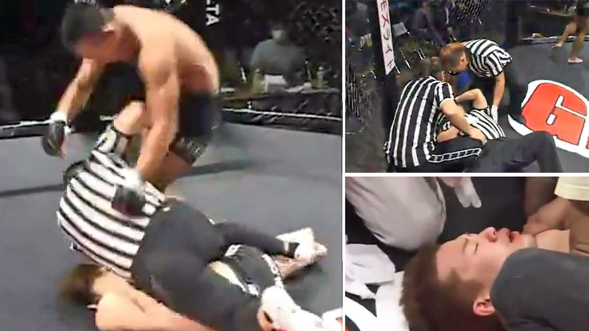 Ein MMA-Fighter knockt einen Ringrichter aus