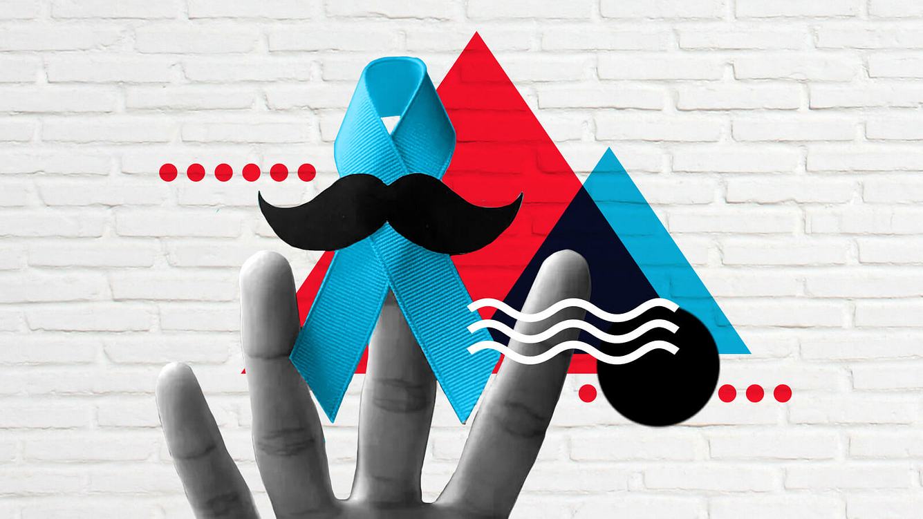 Movember: Alle Infos zum Aktionsmonat für Männergesundheit Hellblaues Bändchen mit Schnurrbart
