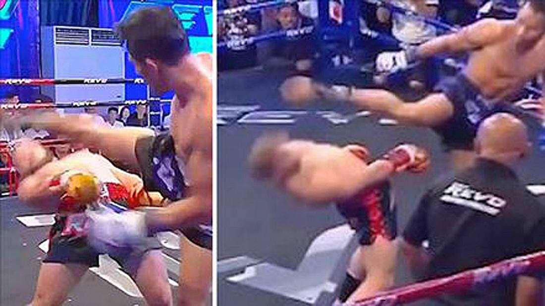 MMA-Fighter Rafael Ataman Fiziev weicht einem brutalem Headkick per Matrix-Move aus