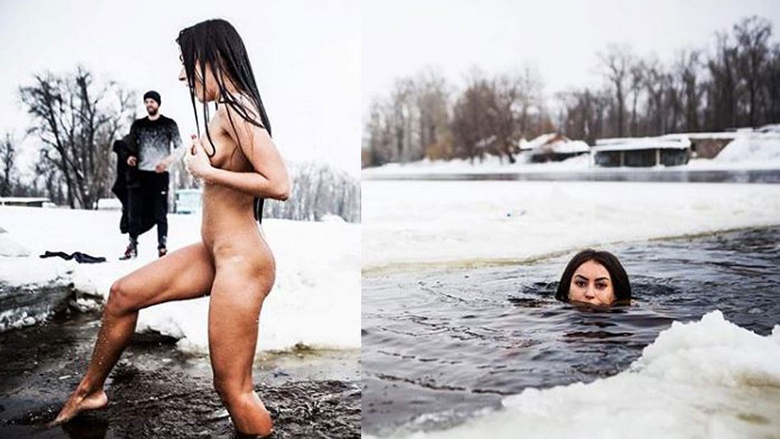 Inna Vladimirskaya badet gerne nackt im Fluss