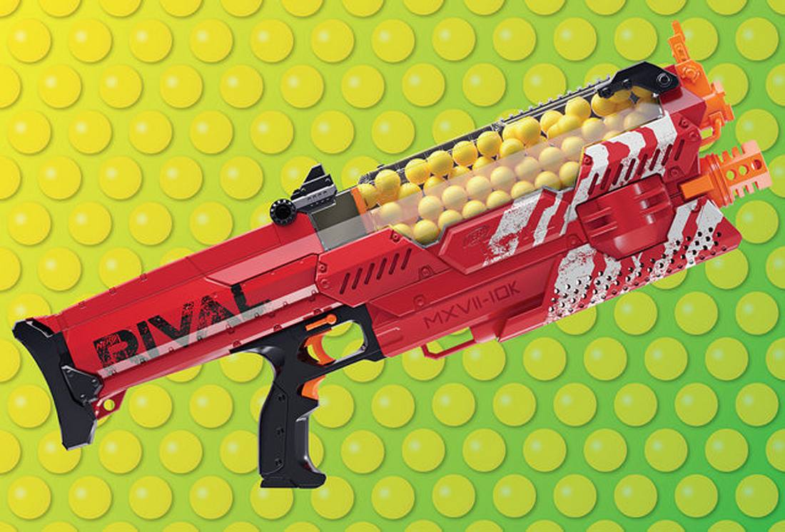 Die Nemesis MXVII-1oK Spielzeugwaffe feuert Kugeln mit 112 km/h ab