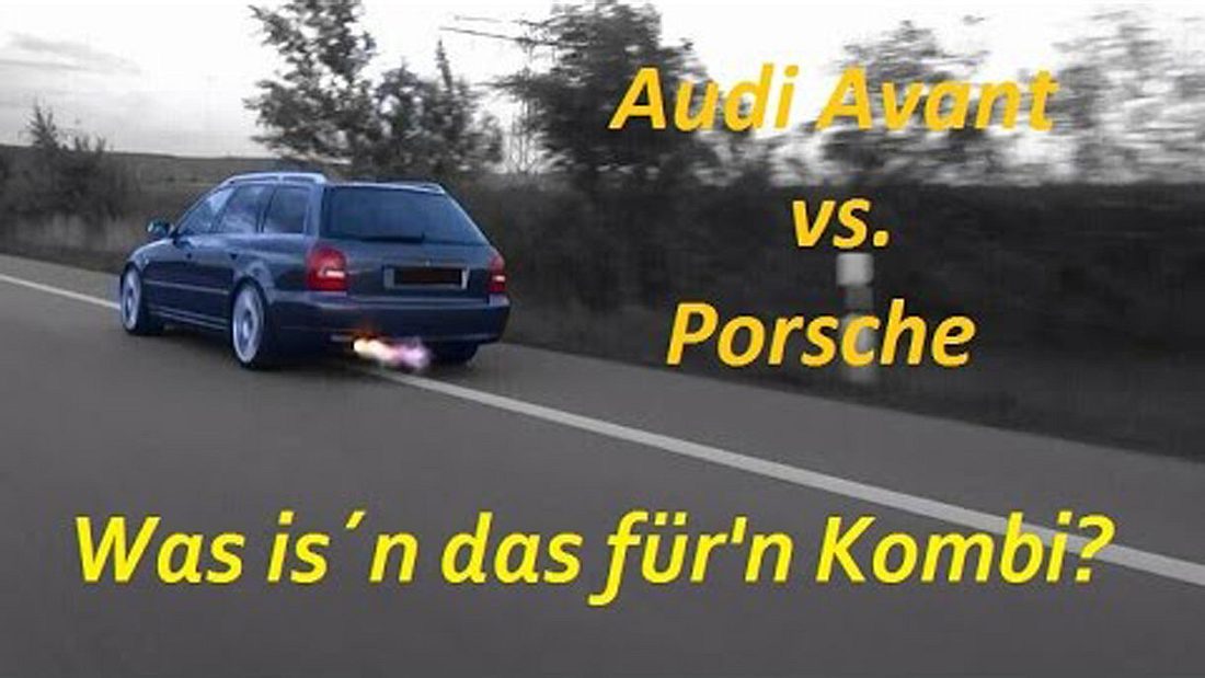 Als Flammen aus dem Auspuff des Audis schlagen, staunt der Porsche-Fahrer