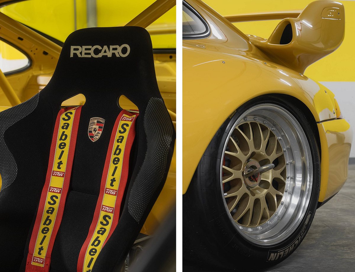 Recaro-Sitze im gelben Porsche 911 GT2