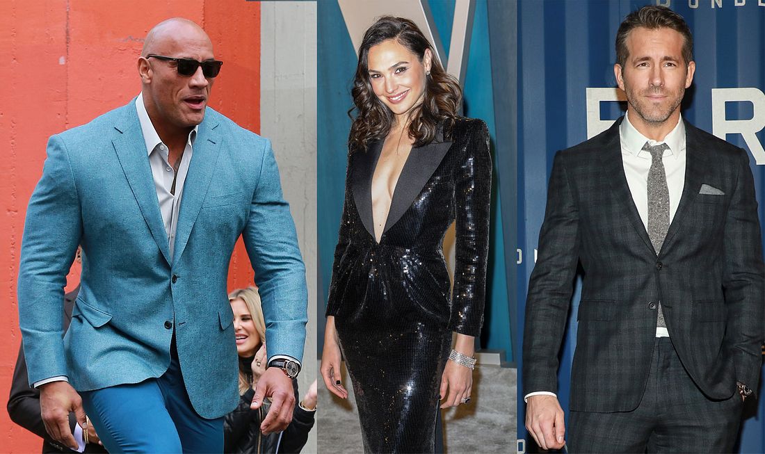 Red Notice-Cast Dwayne Johnson, Gal Gadot, Ryan Reynolds